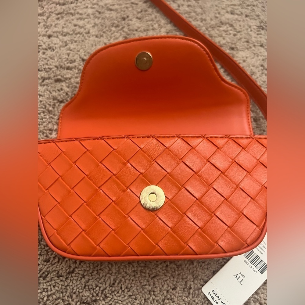 NWT new Anthropologie Delilah woven faux leather chain bag orange crossbody - Picture 8 of 17